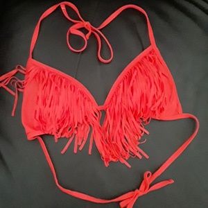 NWOT xhilaration L/G coral ornate fringe bikini to